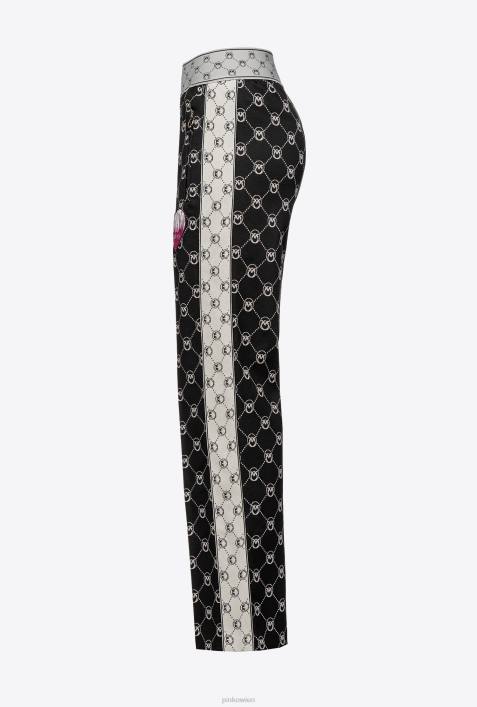 Freizeithosen | Pinko schwarz/ecru Gestrickte Hose mit Jacquard-MonogrammZ4ZP773
