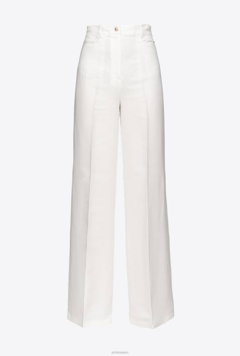 Freizeithosen | Pinko seidenweiß Leinenhose mit weitem BeinZ4ZP682