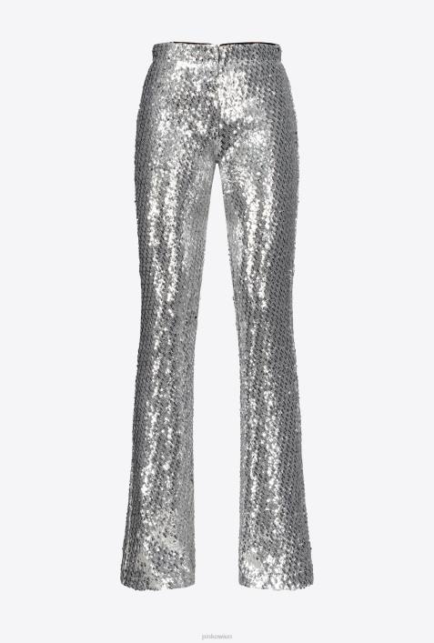 Freizeithosen | Pinko silbermetallic Komplett mit Pailletten besetzte HoseZ4ZP691