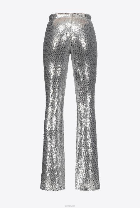 Freizeithosen | Pinko silbermetallic Komplett mit Pailletten besetzte HoseZ4ZP691