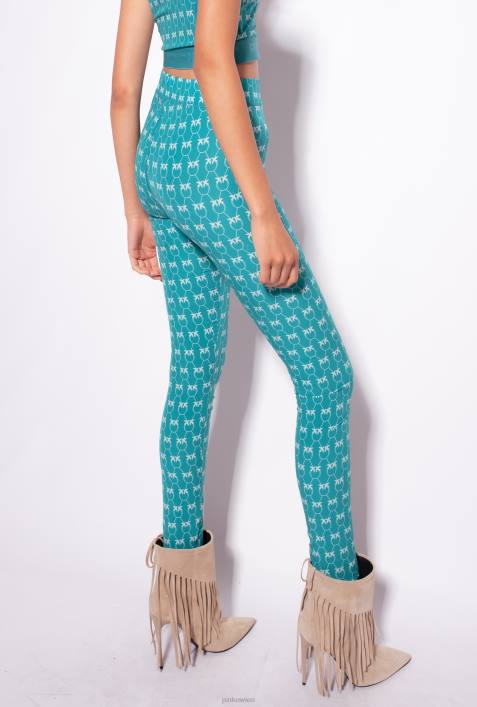 Joggingbekleidung und Leggings | Pinko Aquamarin/Grün Monogramm-LeggingsZ4ZP713
