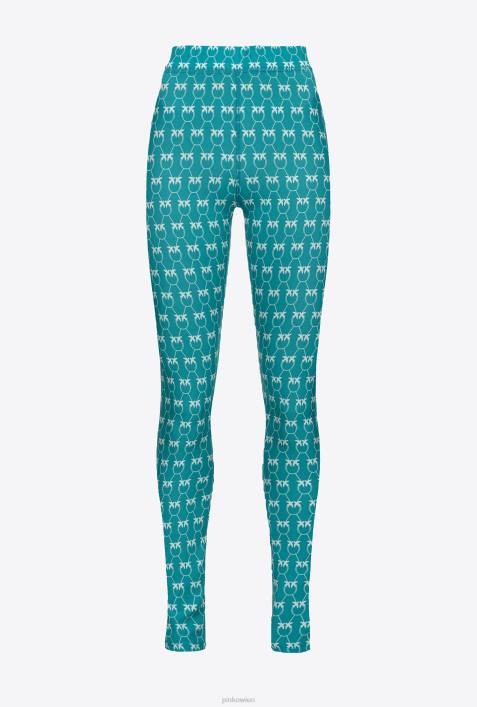 Joggingbekleidung und Leggings | Pinko Aquamarin/Grün Monogramm-LeggingsZ4ZP713