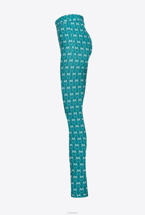 Joggingbekleidung und Leggings | Pinko Aquamarin/Grün Monogramm-LeggingsZ4ZP713