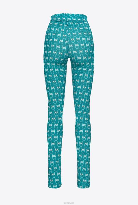 Joggingbekleidung und Leggings | Pinko Aquamarin/Grün Monogramm-LeggingsZ4ZP713