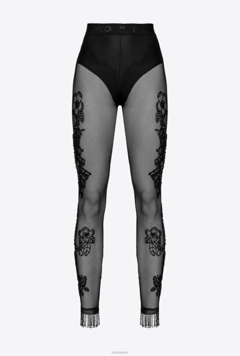 Joggingbekleidung und Leggings | Pinko Limousine schwarz Tüll-Leggings mit Tattoo-StickereiZ4ZP768