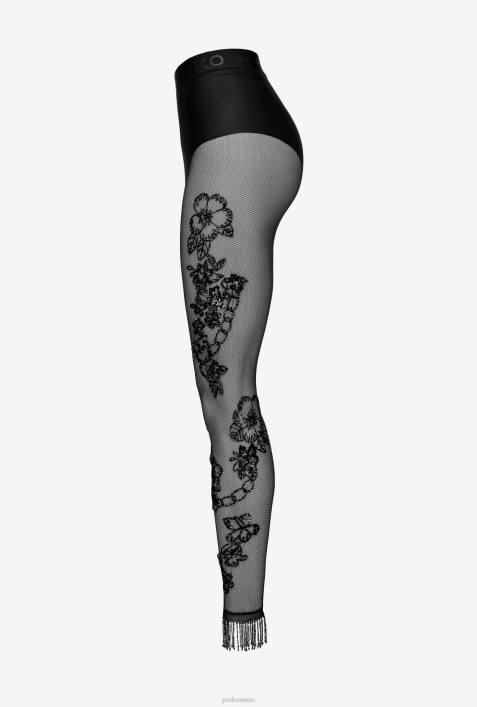 Joggingbekleidung und Leggings | Pinko Limousine schwarz Tüll-Leggings mit Tattoo-StickereiZ4ZP768