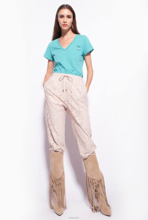 Joggingbekleidung und Leggings | Pinko beige/silber laminierte JogginghoseZ4ZP753