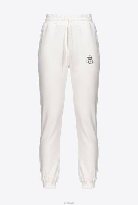 Joggingbekleidung und Leggings | Pinko seidenweiß Jogginghose mit Logo-PrintZ4ZP716