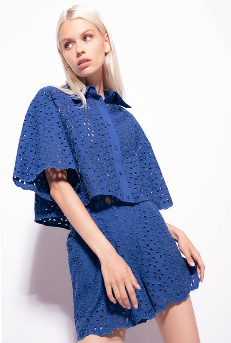 Shorts | Pinko Blau Shorts mit englischer StickereiZ4ZP697