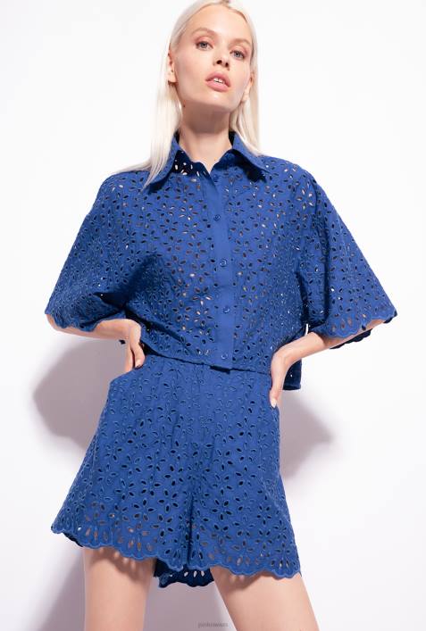 Shorts | Pinko Blau Shorts mit englischer StickereiZ4ZP697