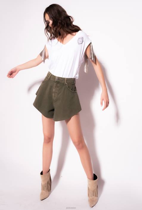 Shorts | Pinko Gewehrgrün Shorts aus Bull-Stoff mit SchmetterlingenZ4ZP657