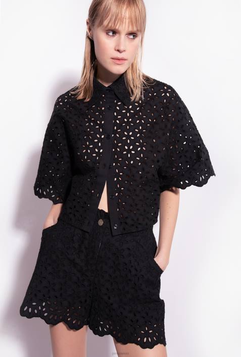 Shorts | Pinko Limousine schwarz Shorts mit englischer StickereiZ4ZP699