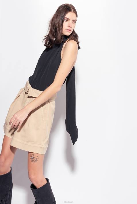 Shorts | Pinko Safari-Beige Shorts mit hohem Bund und GürtelZ4ZP751