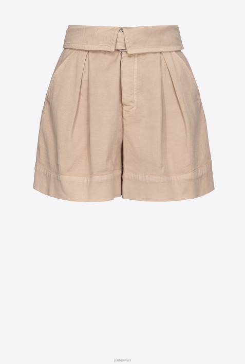 Shorts | Pinko Safari-Beige Shorts mit hohem Bund und GürtelZ4ZP751