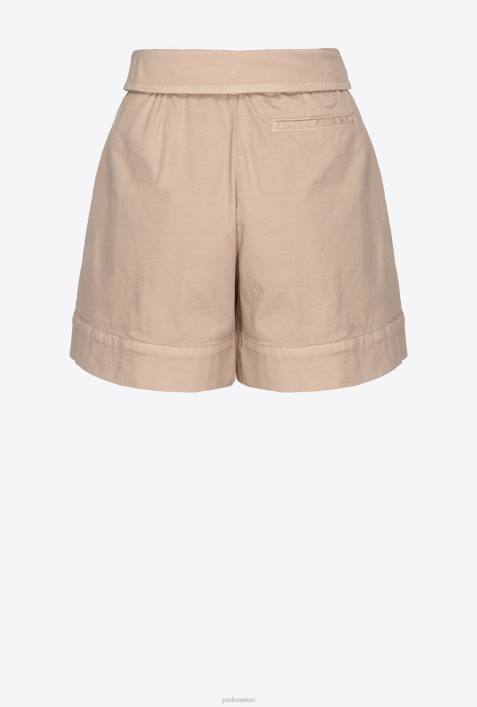 Shorts | Pinko Safari-Beige Shorts mit hohem Bund und GürtelZ4ZP751