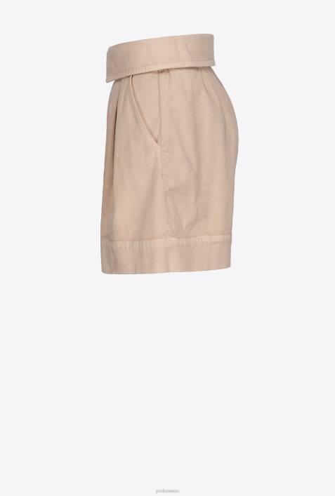 Shorts | Pinko Safari-Beige Shorts mit hohem Bund und GürtelZ4ZP751