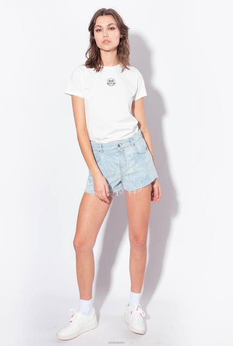 Shorts | Pinko azurblau/weiß Jeansshorts mit lasertropischem MotivZ4ZP690