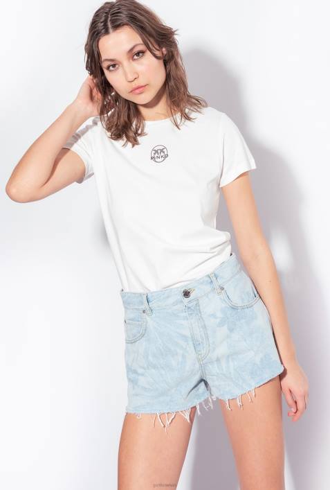 Shorts | Pinko azurblau/weiß Jeansshorts mit lasertropischem MotivZ4ZP690
