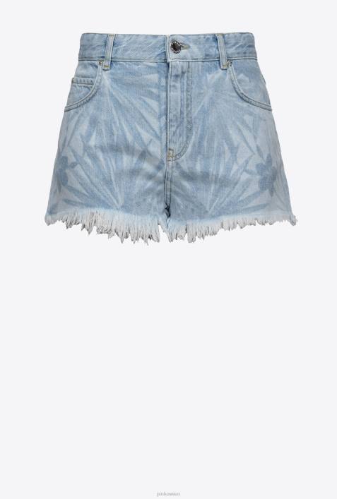 Shorts | Pinko azurblau/weiß Jeansshorts mit lasertropischem MotivZ4ZP690