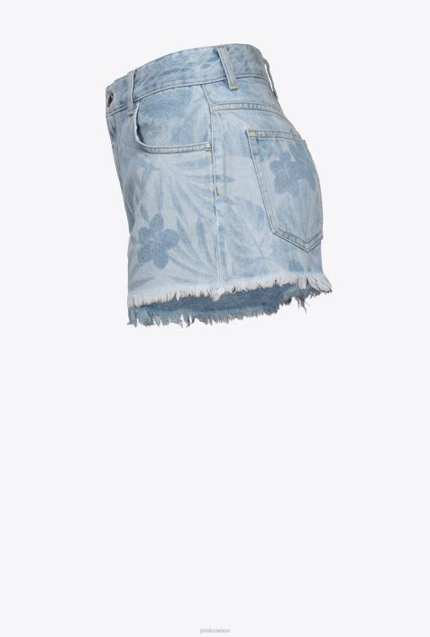 Shorts | Pinko azurblau/weiß Jeansshorts mit lasertropischem MotivZ4ZP690
