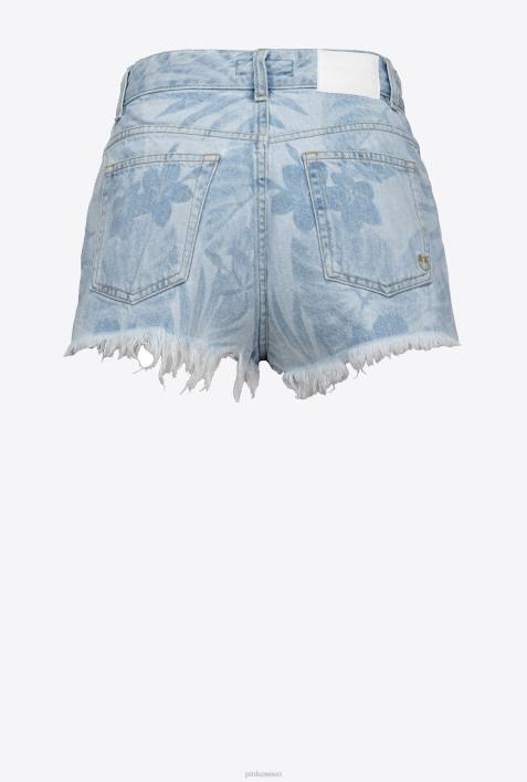 Shorts | Pinko azurblau/weiß Jeansshorts mit lasertropischem MotivZ4ZP690