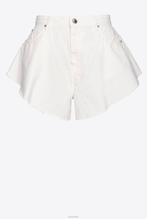 Shorts | Pinko helles Weiss Shorts aus Bull-Stoff mit SchmetterlingenZ4ZP658
