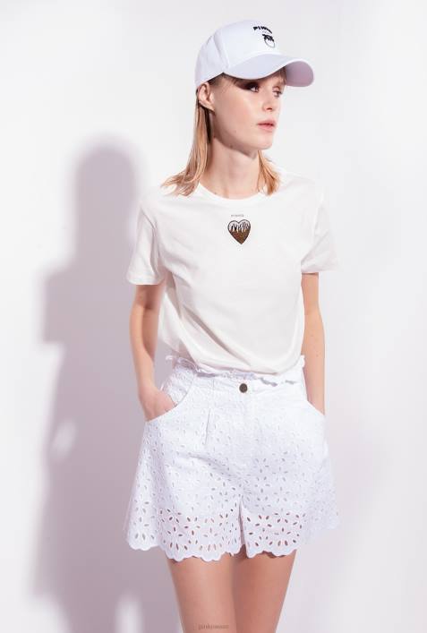 Shorts | Pinko helles Weiss Shorts mit englischer StickereiZ4ZP698
