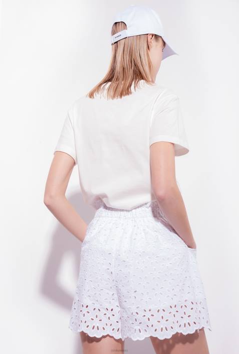Shorts | Pinko helles Weiss Shorts mit englischer StickereiZ4ZP698
