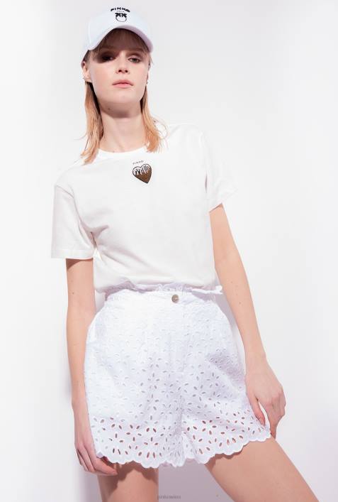 Shorts | Pinko helles Weiss Shorts mit englischer StickereiZ4ZP698