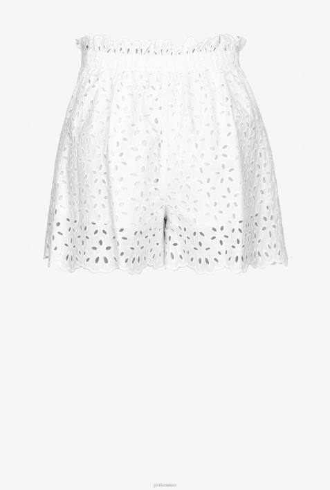 Shorts | Pinko helles Weiss Shorts mit englischer StickereiZ4ZP698