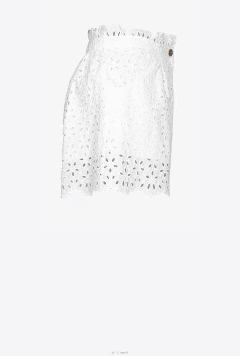 Shorts | Pinko helles Weiss Shorts mit englischer StickereiZ4ZP698
