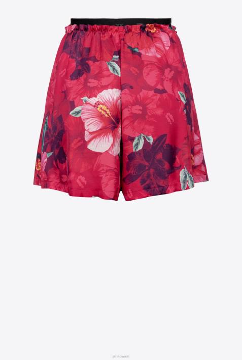 Shorts | Pinko multi. Fuchsia/Rosa Fließende Shorts mit Hibiskus-PrintZ4ZP684