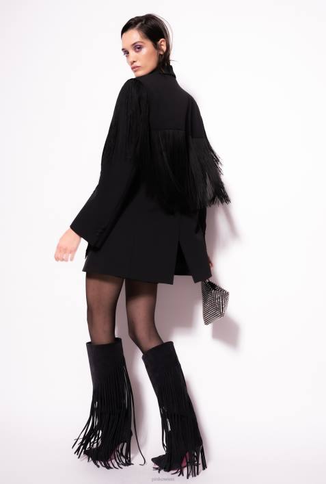 Blazer | Pinko Limousine schwarz Blazer mit langen FransenZ4ZP605