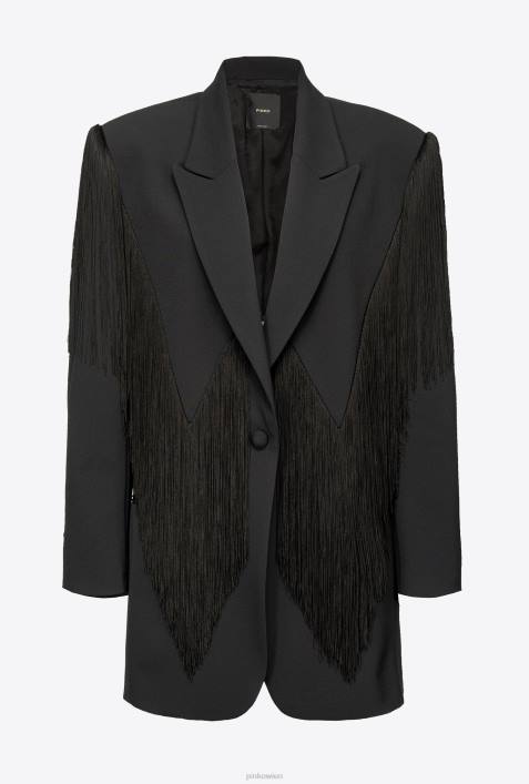 Blazer | Pinko Limousine schwarz Blazer mit langen FransenZ4ZP605