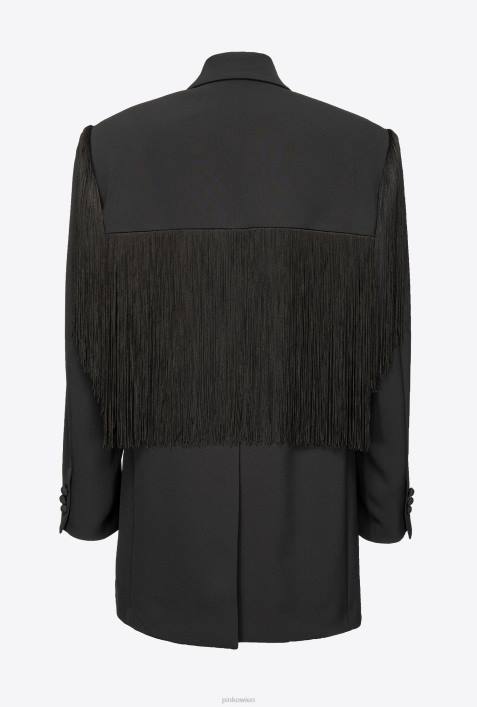 Blazer | Pinko Limousine schwarz Blazer mit langen FransenZ4ZP605
