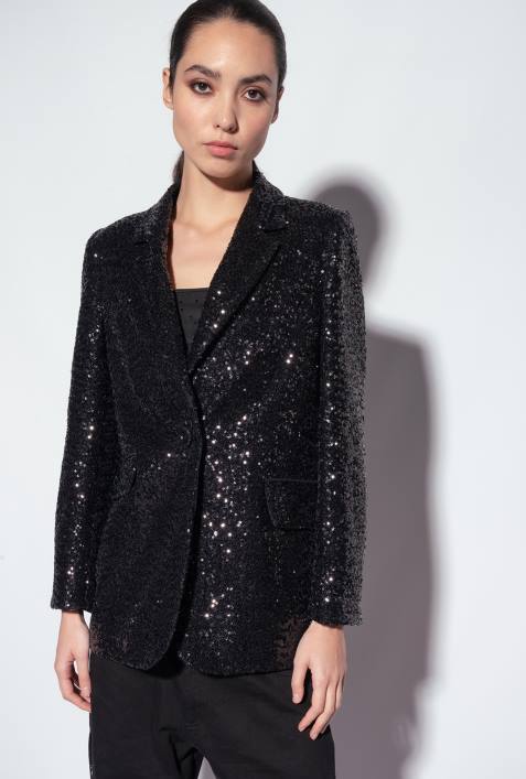 Blazer | Pinko Limousine schwarz Galleria-Blazer mit durchgehendem PaillettenbesatzZ4ZP618