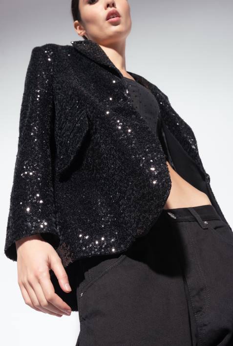 Blazer | Pinko Limousine schwarz Galleria-Blazer mit durchgehendem PaillettenbesatzZ4ZP618