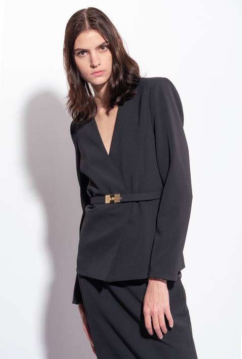 Blazer | Pinko Limousine schwarz elegante Jacke mit dünnem GürtelZ4ZP594