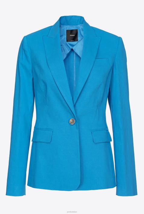 Blazer | Pinko Regisseur blau Einreihiger LeinenblazerZ4ZP600