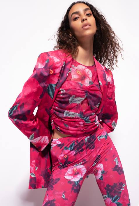 Blazer | Pinko multi. Fuchsia/Rosa Blazer mit Hibiskus-PrintZ4ZP589