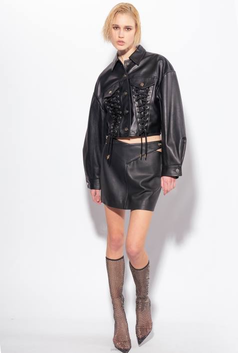 Freizeitjacken | Pinko Limousine schwarz Lederjacke mit SchnürungZ4ZP819