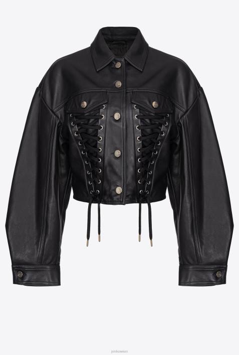 Freizeitjacken | Pinko Limousine schwarz Lederjacke mit SchnürungZ4ZP819