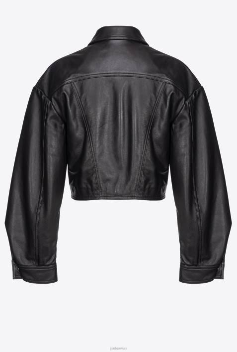 Freizeitjacken | Pinko Limousine schwarz Lederjacke mit SchnürungZ4ZP819