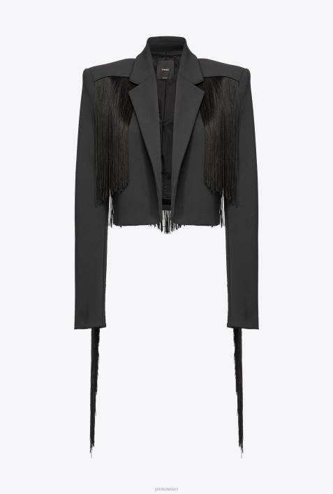 Freizeitjacken | Pinko Limousine schwarz Spencer-Jacke mit langen FransenZ4ZP599