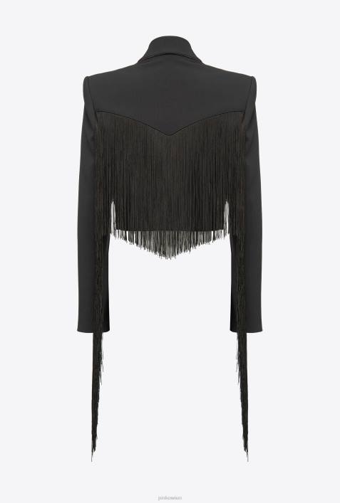 Freizeitjacken | Pinko Limousine schwarz Spencer-Jacke mit langen FransenZ4ZP599