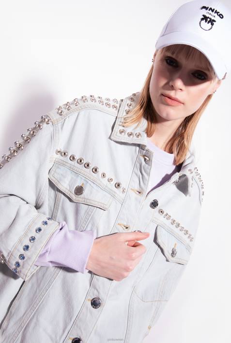 Freizeitjacken | Pinko leichte Bleichwäsche Jeansjacke mit Metall und StrasssteinenZ4ZP835