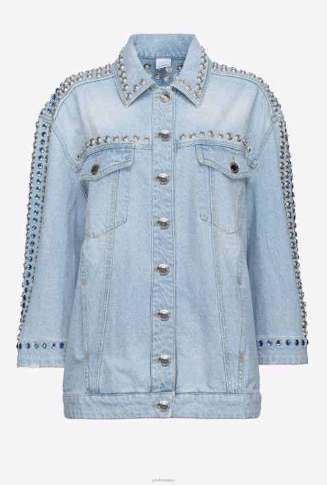 Freizeitjacken | Pinko leichte Bleichwäsche Jeansjacke mit Metall und StrasssteinenZ4ZP835