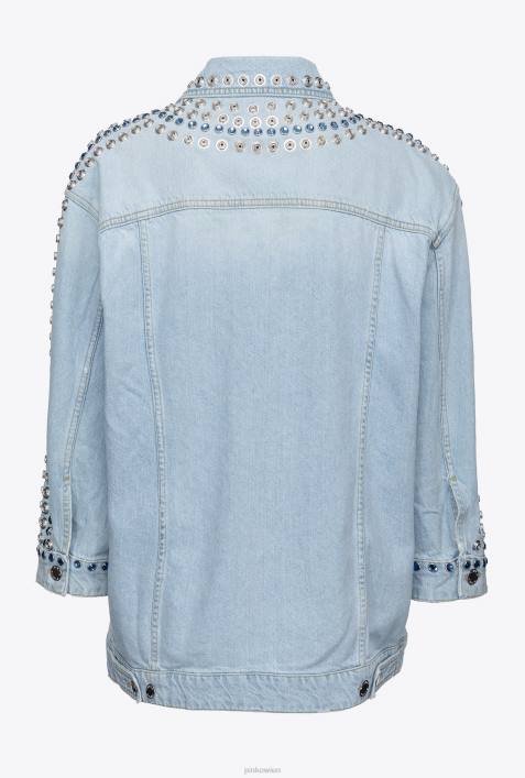 Freizeitjacken | Pinko leichte Bleichwäsche Jeansjacke mit Metall und StrasssteinenZ4ZP835