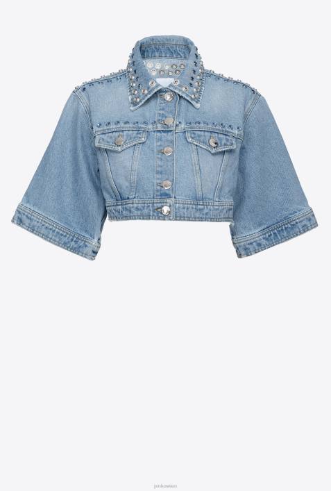 Freizeitjacken | Pinko mittelhelle Waschung Kurze Jeansjacke mit StrasssteinenZ4ZP834