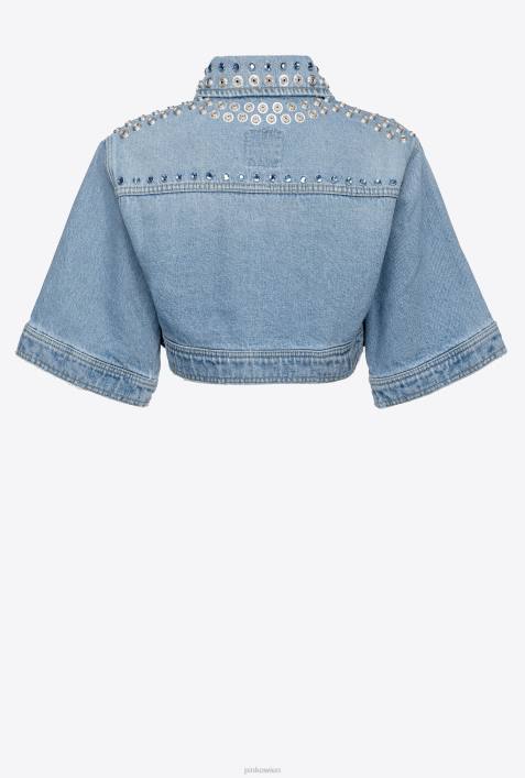 Freizeitjacken | Pinko mittelhelle Waschung Kurze Jeansjacke mit StrasssteinenZ4ZP834